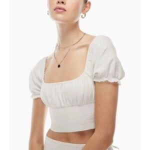 Aritzia Sunday Best Aviva Slate White Puff Sleeve Smock Backed Blouse Medium